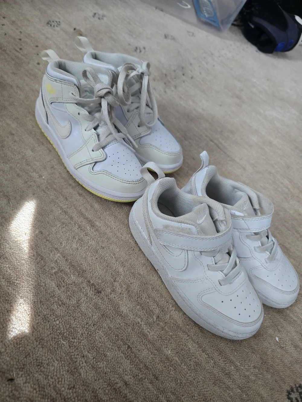 Nike Kids White Sneakers with Pale Yellow Outsole Accent $22 For Both